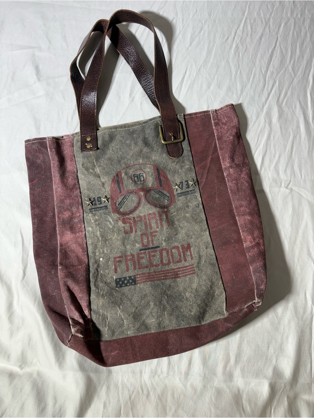 Mona B Burgundy and Gray Canvas Shoulder Bag